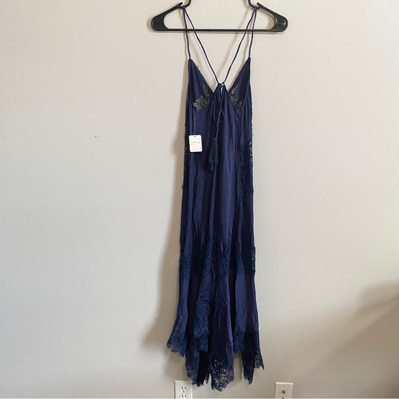 NWT Intimately Free People Midnight Rain Blue Bohemian Lace Midi Slip Dress XS - Picture 5 of 7